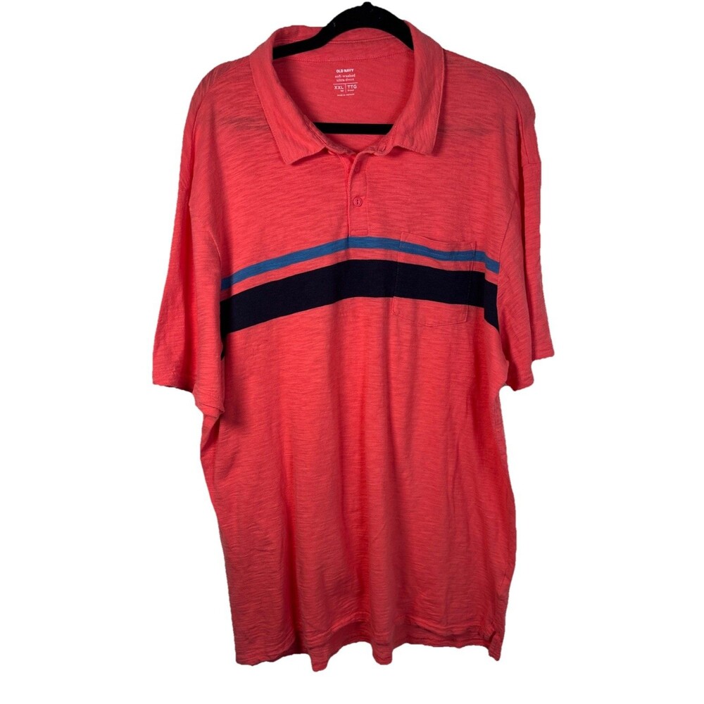 Old Navy polo coral with navy blue horizontal stripes size XXL